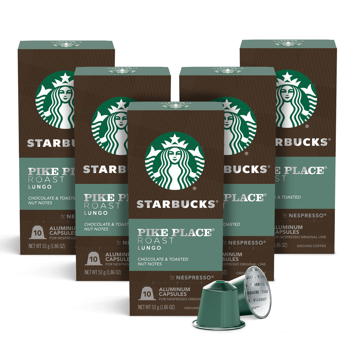 Starbucks Pike Place Roast pods deliver fresh flavor in aluminum capsules.