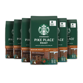 Starbucks Pike Place Roast six-pack bags for convenient home brewing.