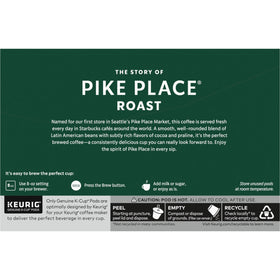 Steaming mug of Pike Place Roast beside the bag