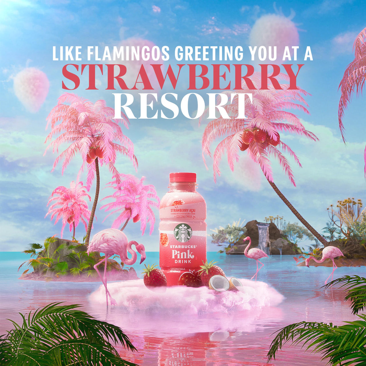 Starbucks Pink Drink coconut milk pour illustrating creamy texture