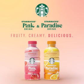 Starbucks Pink Drink label close-up highlighting strawberry acai flavor