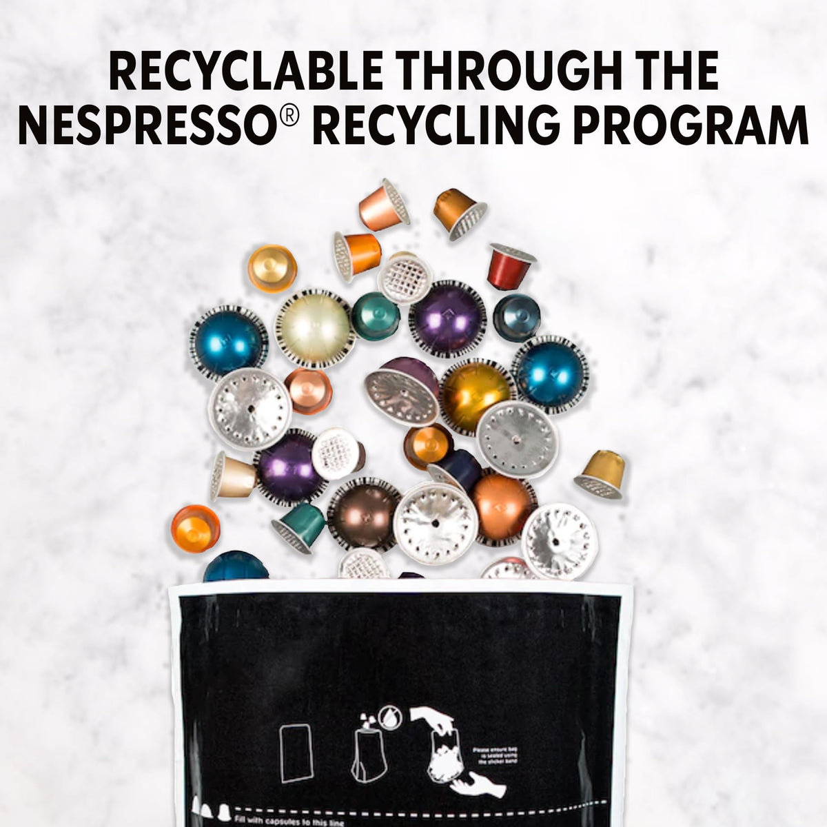 Starbucks pod aluminum cap close-up: recyclable material helps reduce waste.