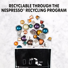 Starbucks pod aluminum cap close-up: recyclable material helps reduce waste.