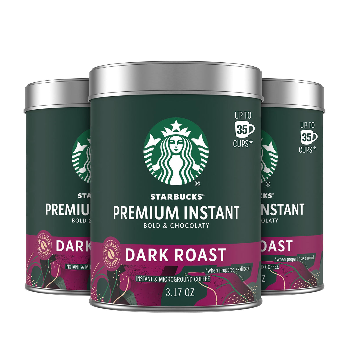 Starbucks Premium Instant Coffee dark roast tins front showing packaging for quick home brewing