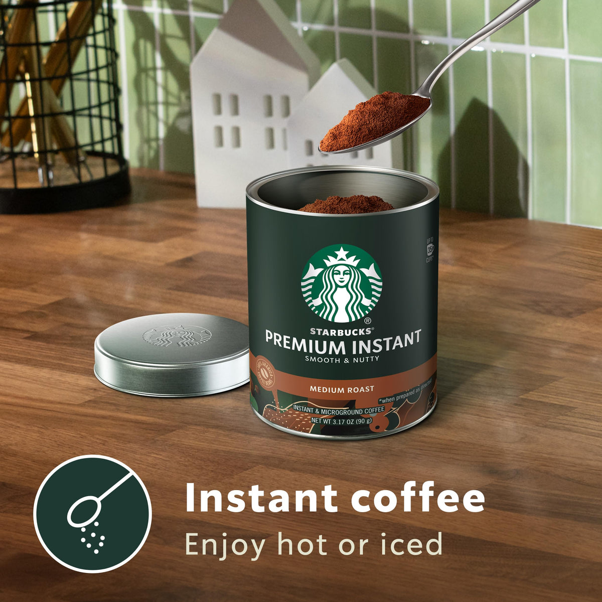 Starbucks Premium Instant Coffee tins back view, three-tin set ideal for home use.