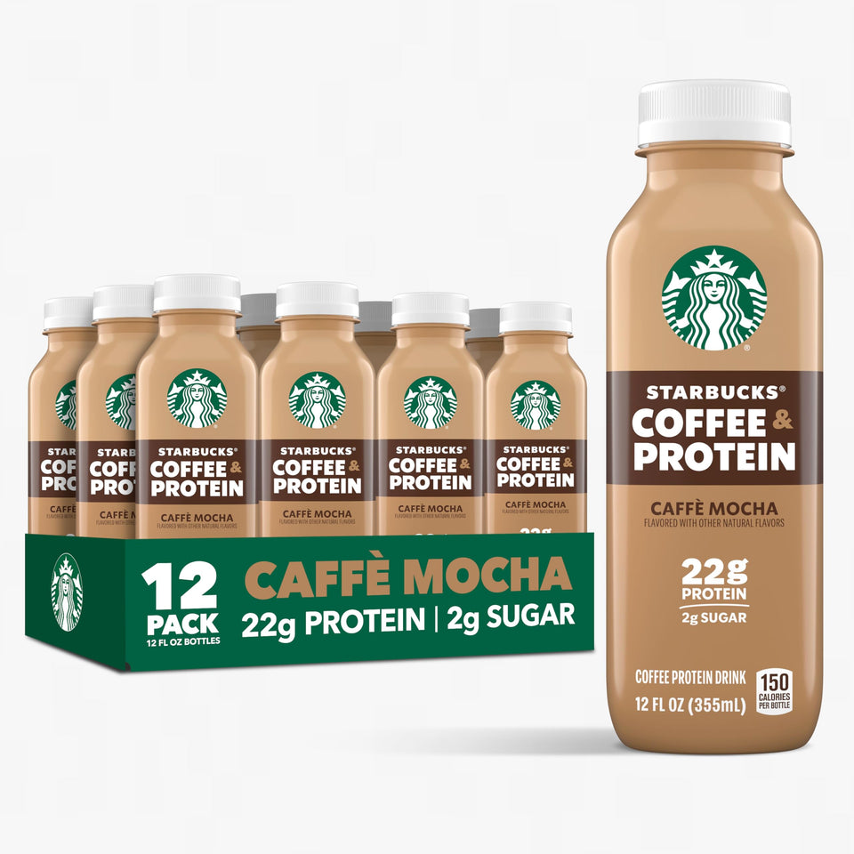 Starbucks Protein Coffee Caffe Mocha bottle shows bold flavor and protein boost.