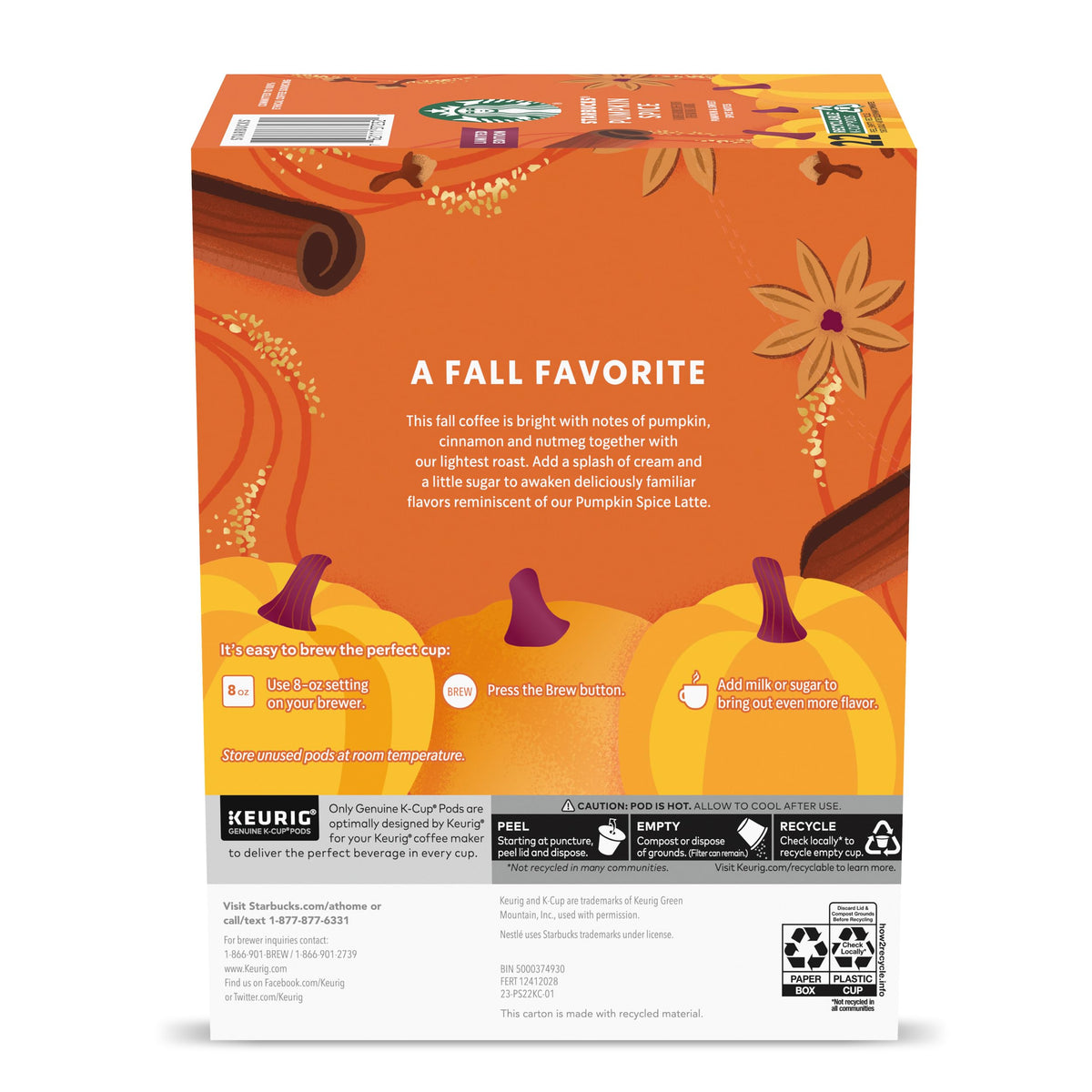 Starbucks pumpkin spice K-Cup with creamer for versatile taste