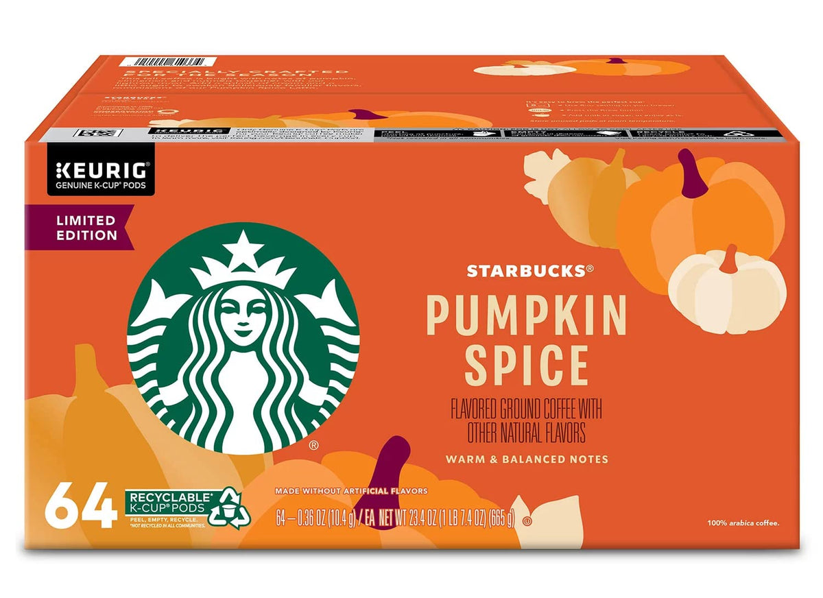 Starbucks Pumpkin Spice K-Cup pods—warm autumn flavor for quick, comforting brews.
