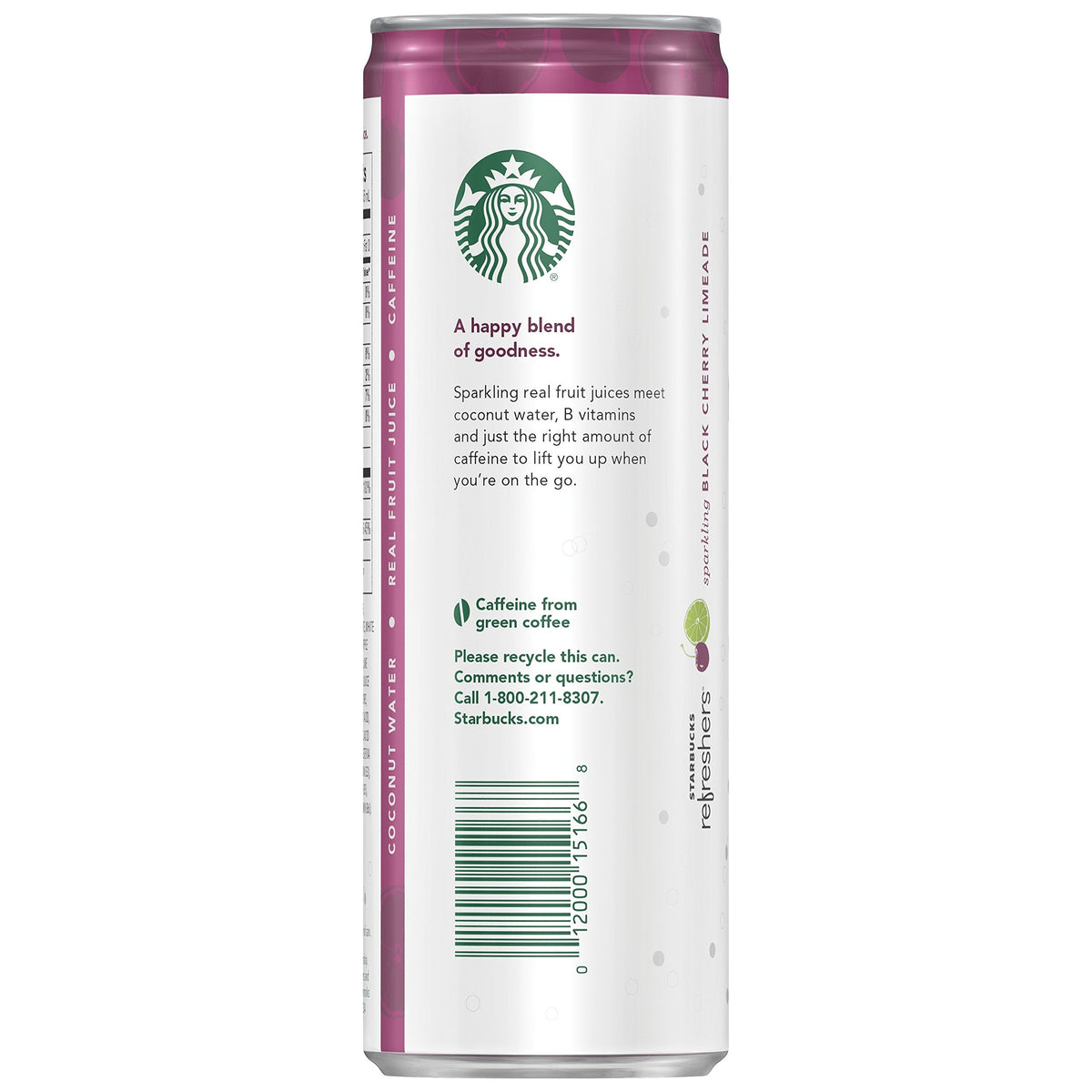 Close-up of bubbles in a Starbucks Refreshers can, showcasing fruity brightness.