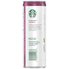Close-up of bubbles in a Starbucks Refreshers can, showcasing fruity brightness.