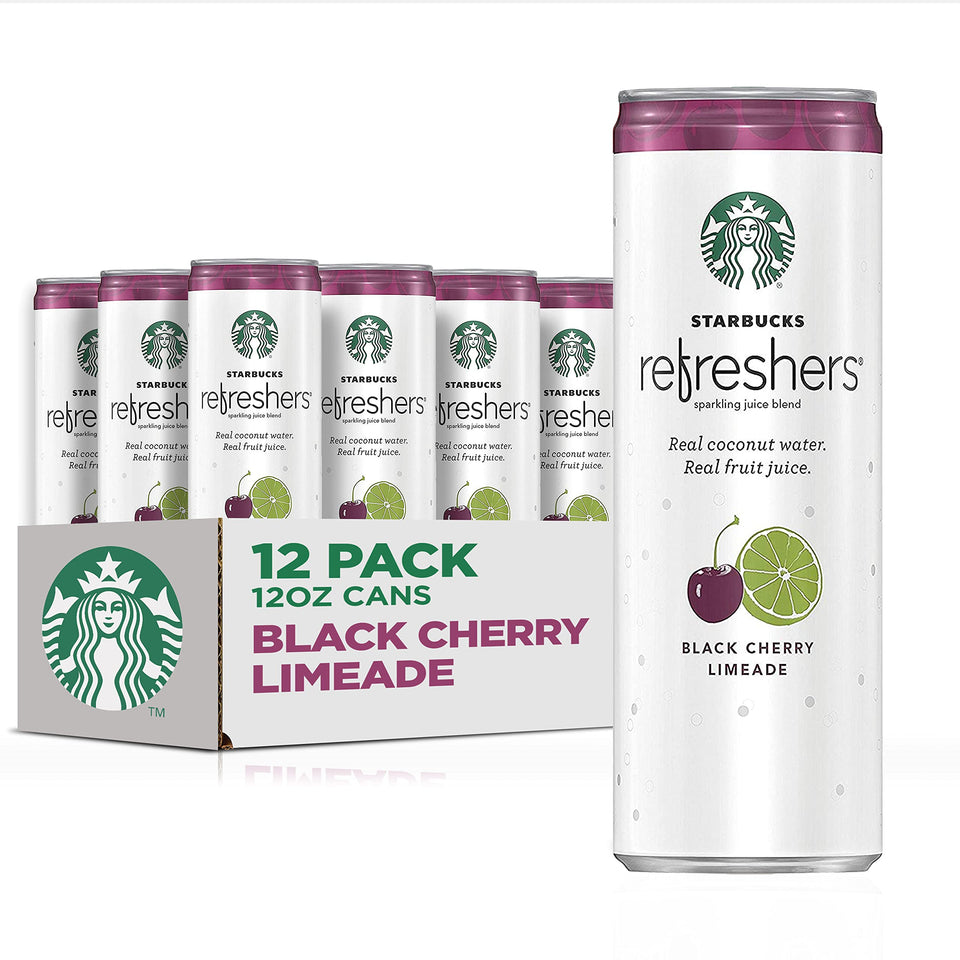 Starbucks Refreshers Black Cherry Limeade cans ready for on-the-go refreshment.