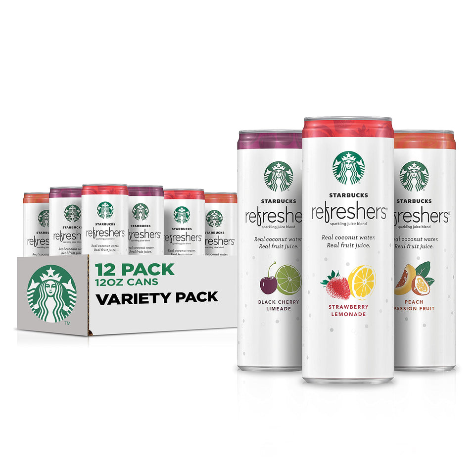 Starbucks Refreshers Peach Passion Fruit can for on-the-go refreshment and fruity flavor.