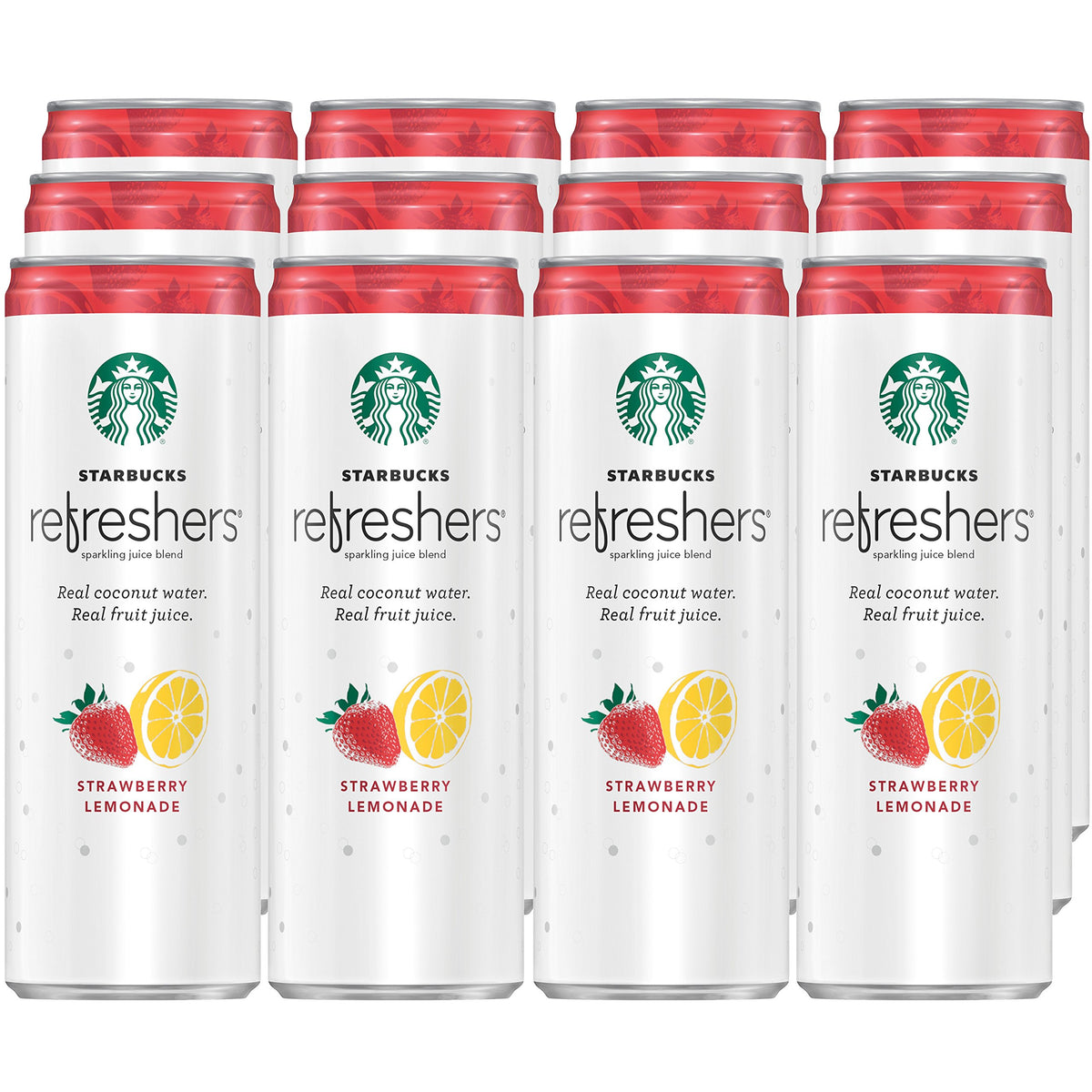 Starbucks Refreshers strawberry lemonade closeup showing real fruit goodness and bubbly brightness.