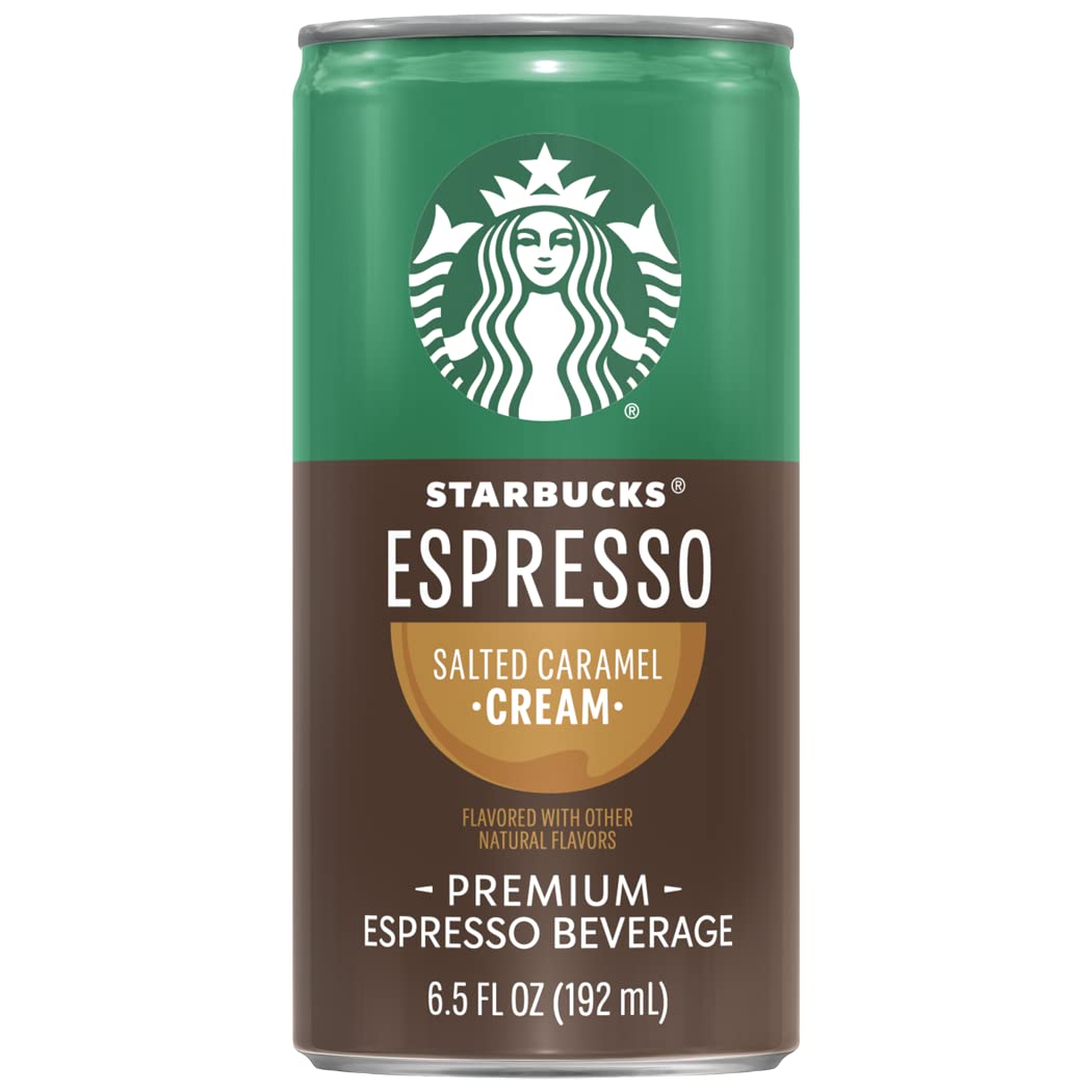 Starbucks salted caramel iced coffee can with creamy, rich coffee for at-home indulgence.