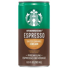 Starbucks salted caramel iced coffee can with creamy, rich coffee for at-home indulgence.