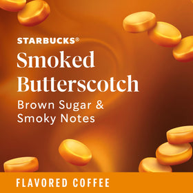 Starbucks Smoked Butterscotch coffee pods up close, 100% Arabica quality.