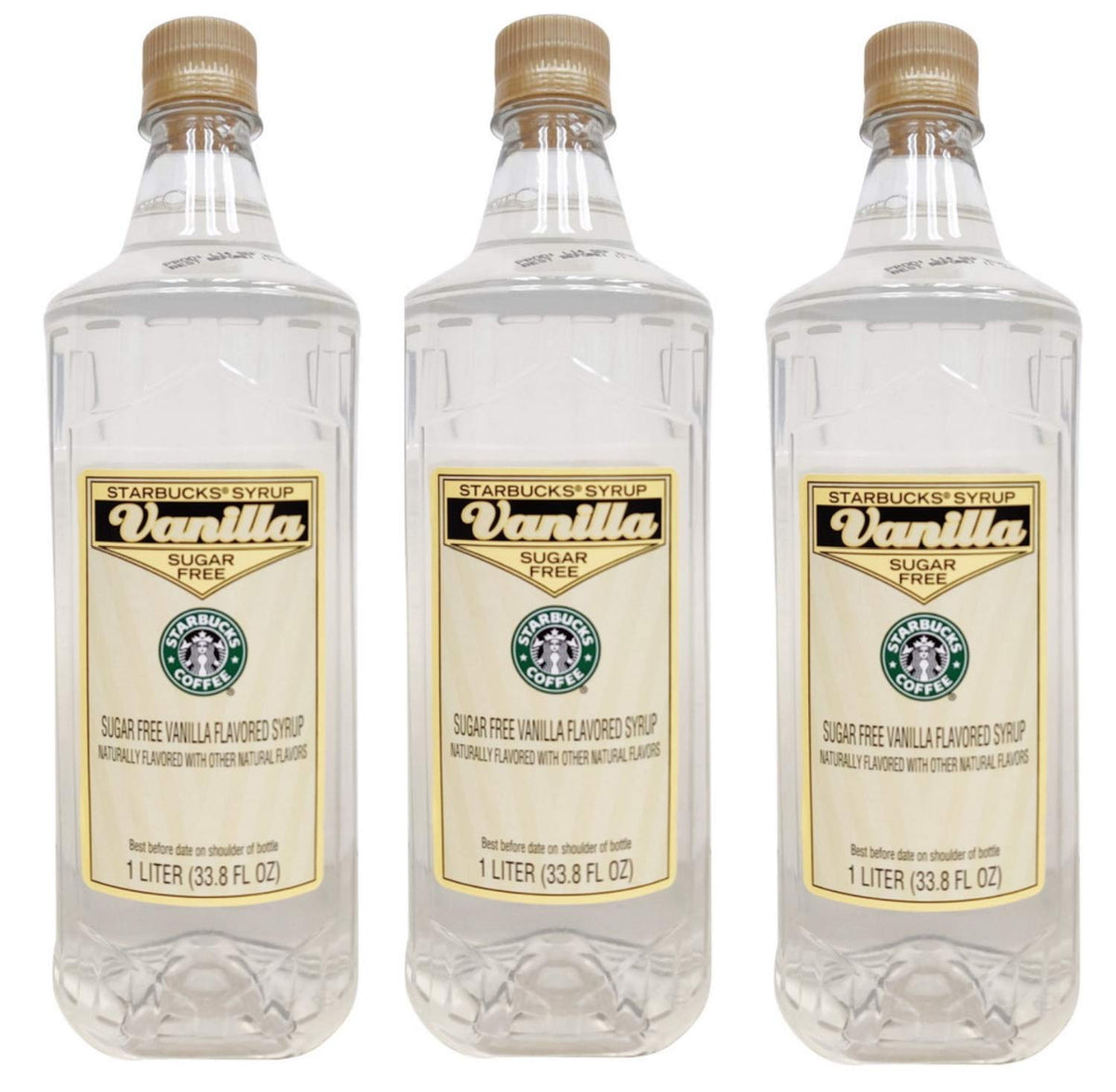 Starbucks sugar-free vanilla syrup, 3-bottle pack, enhances coffee and tea with vanilla aroma.