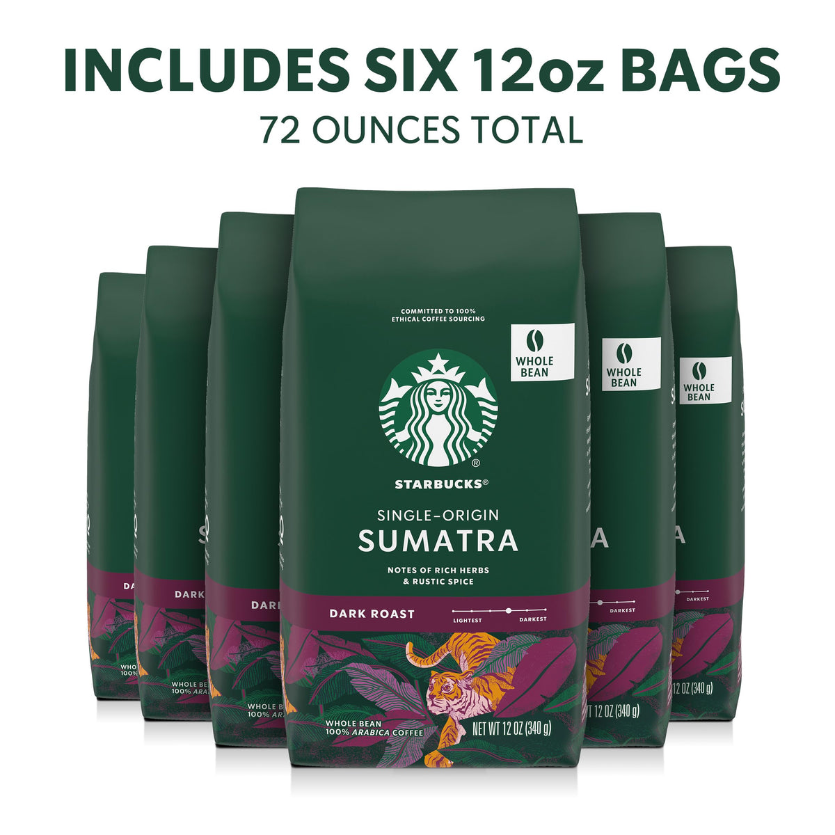 Starbucks Sumatra coffee beans close-up showing rich texture for a velvety brew