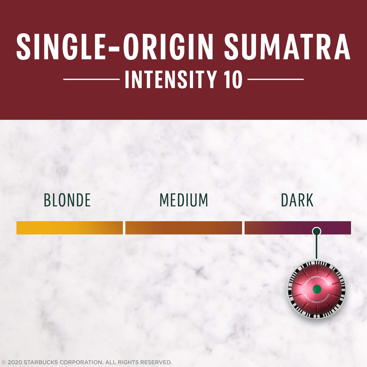 Close-up of Starbucks Sumatra Vertuo capsules showing the dark roast aroma