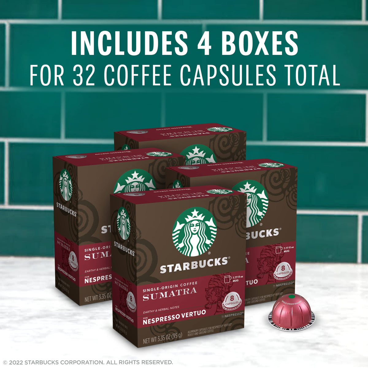 Starbucks Sumatra Vertuo cup pours 7.77 oz for a bold, full-bodied experience