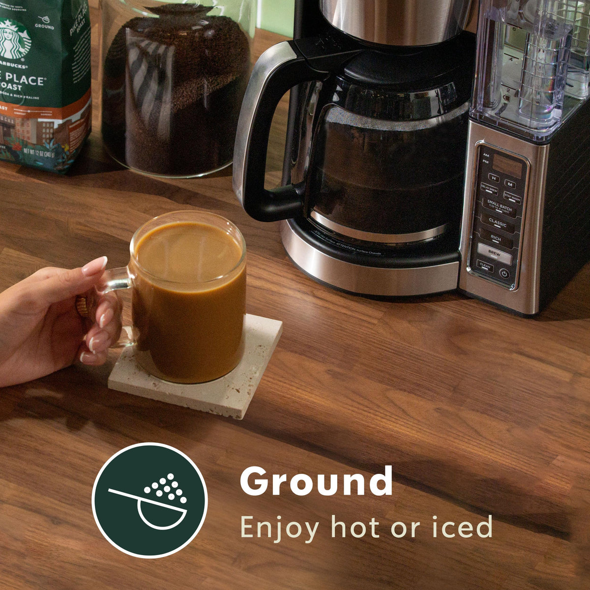 Starbucks Sumatra ground coffee on shelf signals premium, ready-to-use convenience