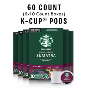 Starbucks Sumatra K-Cup packaging with six boxes for convenient daily brewing.