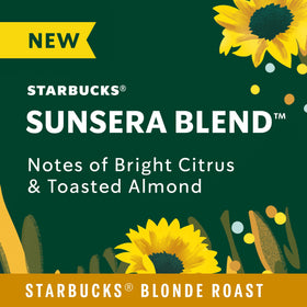 Close-up of Sunsera Blend label highlighting citrus and almond notes.