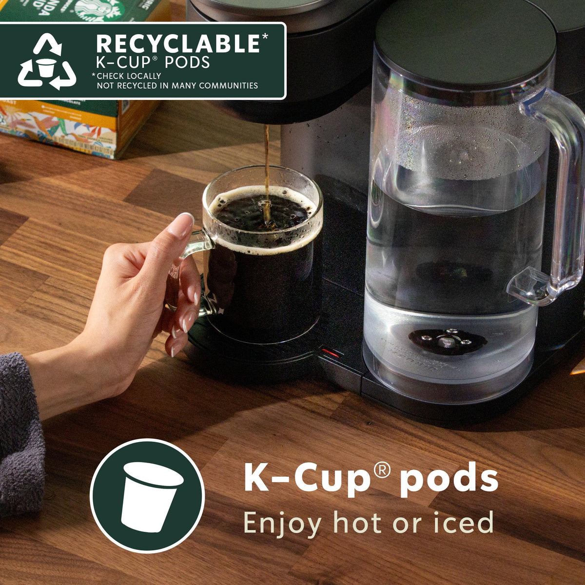 Starbucks Toasted Graham pods in a Keurig brewer for quick hot or iced coffee.