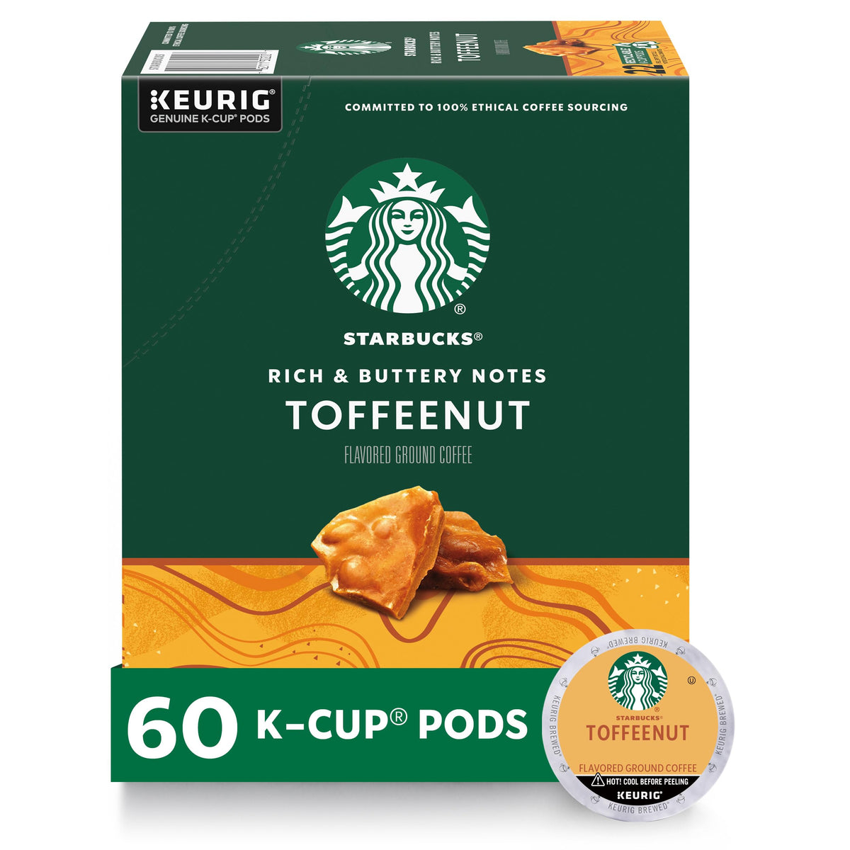 Starbucks Toffeenut K-Cup pods 60-count box, convenient for daily hot or iced coffee.