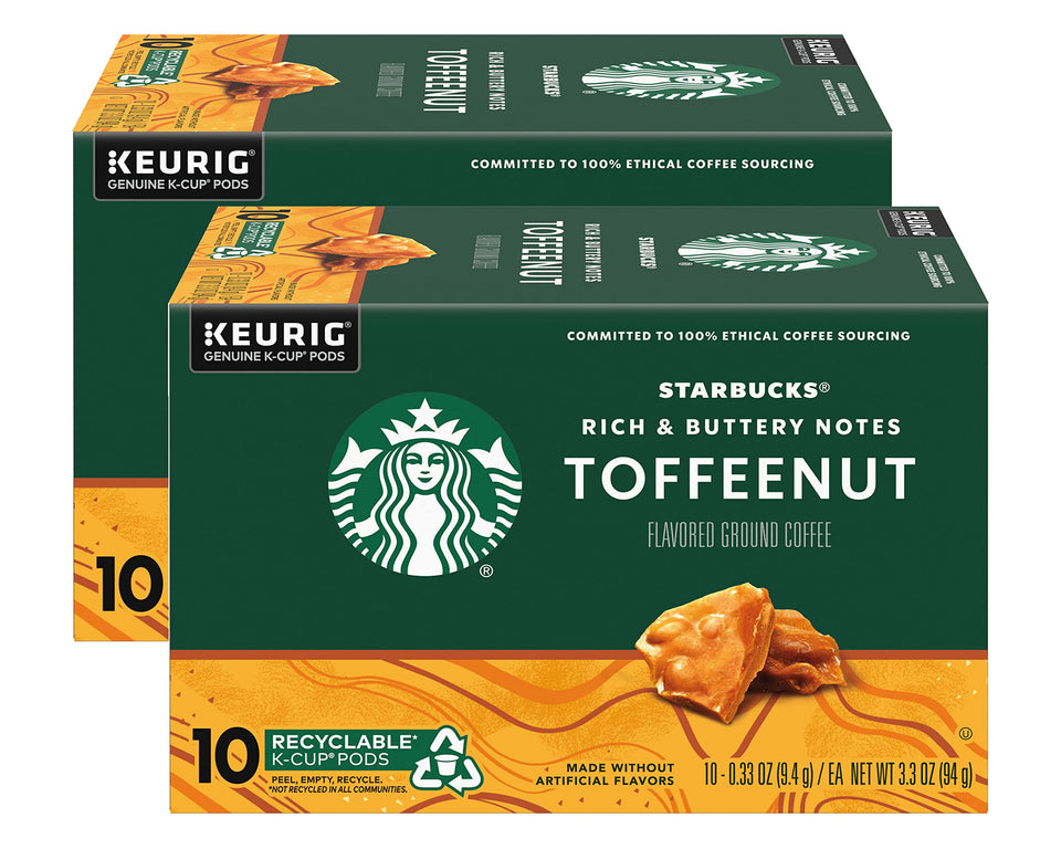 Starbucks Toffeenut K-Cup Pods two boxes on display for convenience in busy mornings.