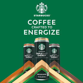 Stacked Starbucks Tripleshot Vanilla cans on display for on-the-go energy.