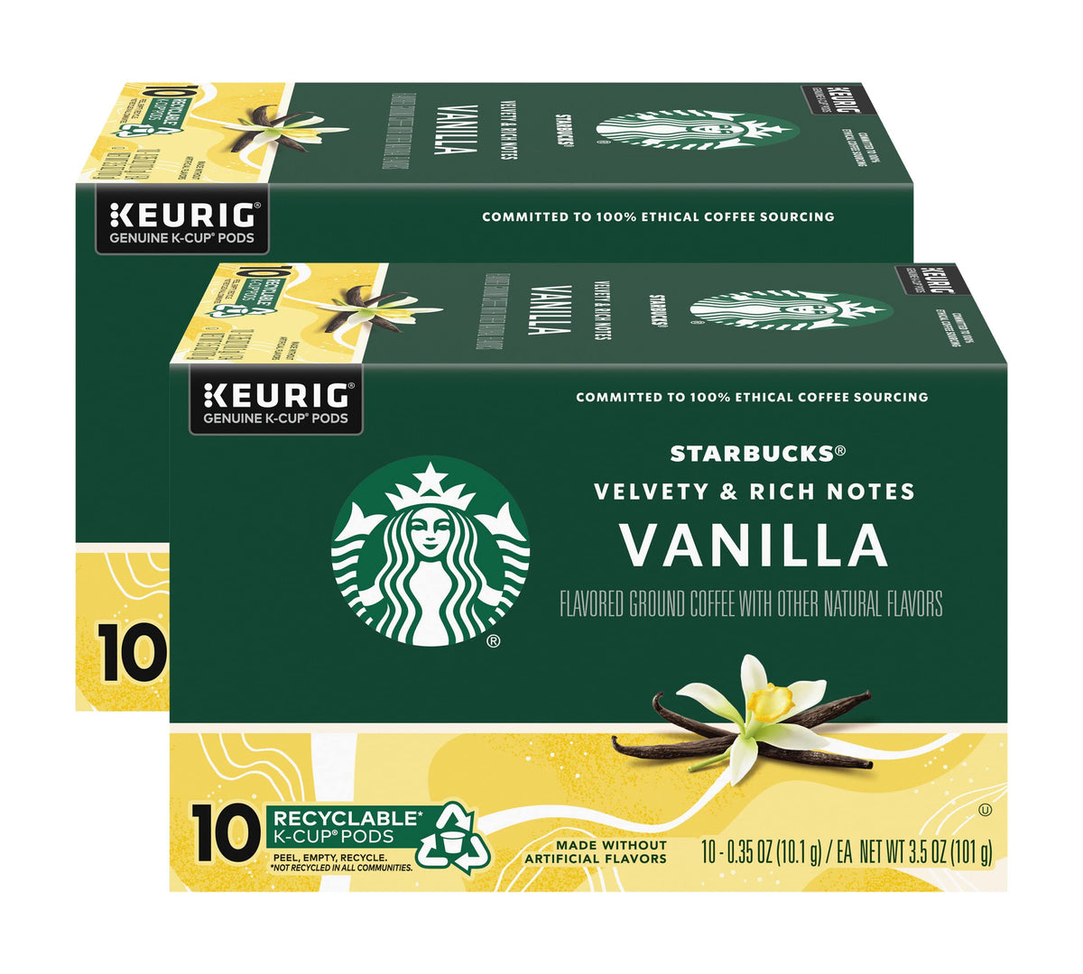 Starbucks Vanilla K-Cup pods pour a silky vanilla cup, perfect for a comforting start.