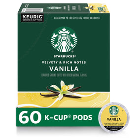 Starbucks Vanilla K-Cup pods boxed for convenient home brewing and consistent flavor.