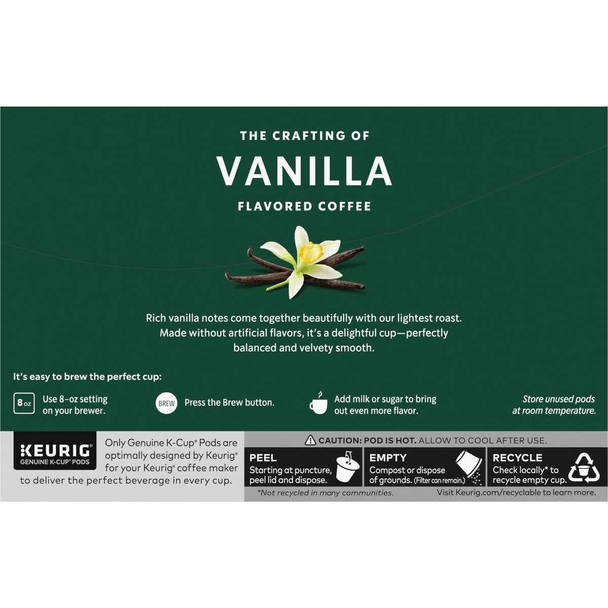Starbucks Vanilla K-Cup pods stay ready for everyday coffee rituals.
