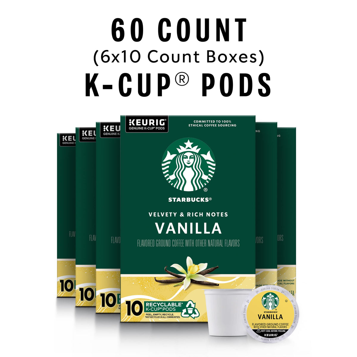 Starbucks Vanilla K-Cup pods pack highlighting easy single-serve mornings.