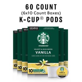 Starbucks Vanilla K-Cup pods pack highlighting easy single-serve mornings.