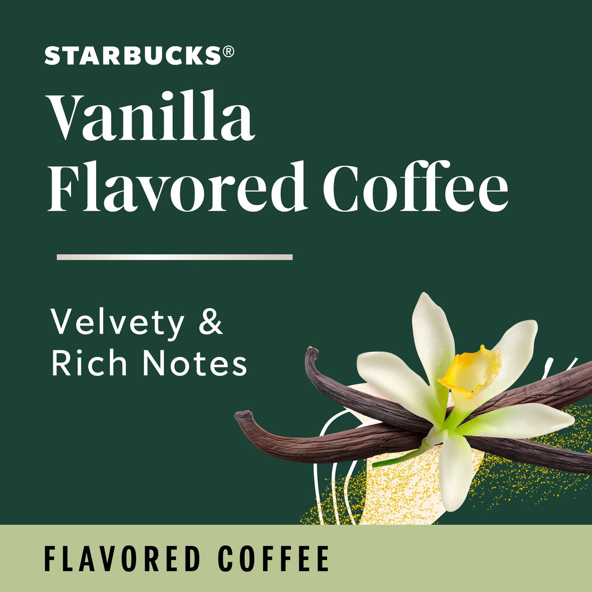 Starbucks Vanilla K-Cup pods vanilla-beans close-up emphasizes rich aroma and flavor.