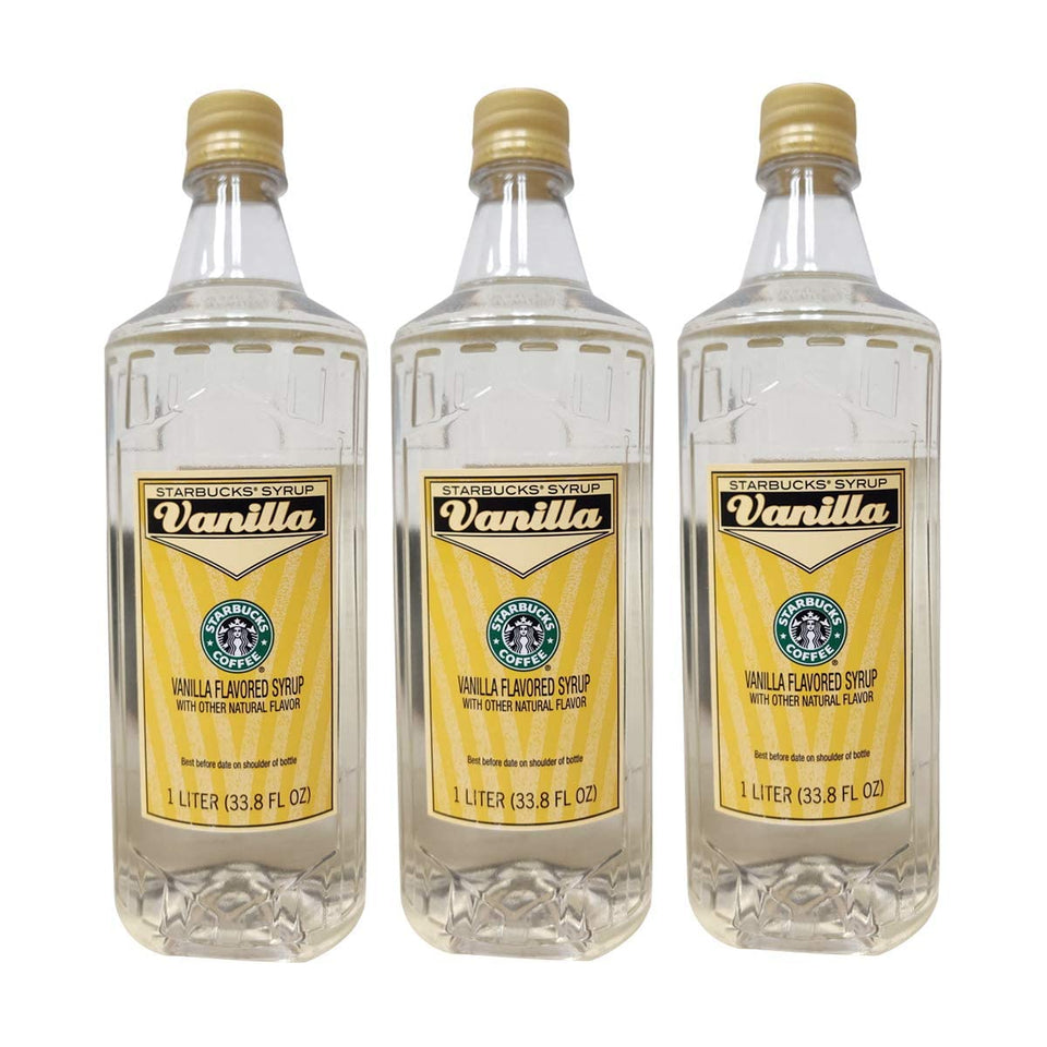 Starbucks Vanilla flavoring syrup bottle enhances lattes and teas with authentic vanilla aroma