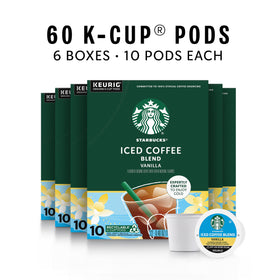 Starbucks Vanilla Iced Coffee Pod closeup highlights vanilla aroma and premium beans.