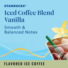 Starbucks Vanilla Iced Coffee Pod poured over ice reveals velvety vanilla flavor.