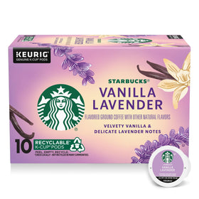 Starbucks Vanilla Lavender K-Cup pods ready for home brewing with a smooth vanilla-lavender profile