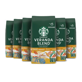 Starbucks Veranda Blend ground coffee packaging showing six bags for easy home brewing