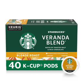 Starbucks Veranda Blend K-Cup box with 40 pods for Keurig brewers, convenient daily coffee.