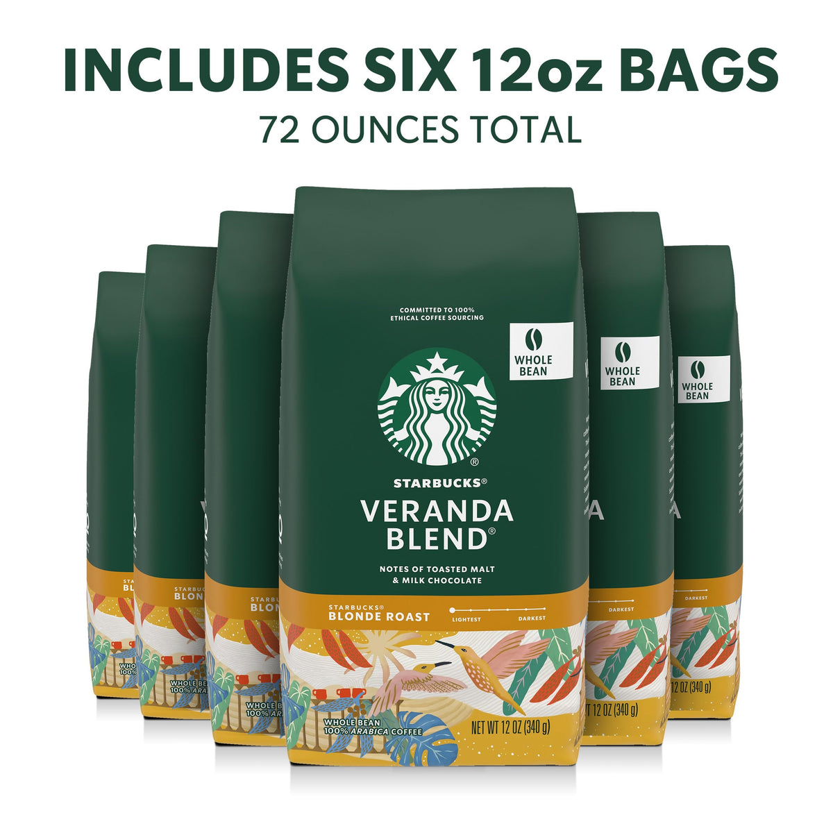 Starbucks Veranda Blend light roast coffee beans with delicate aroma.