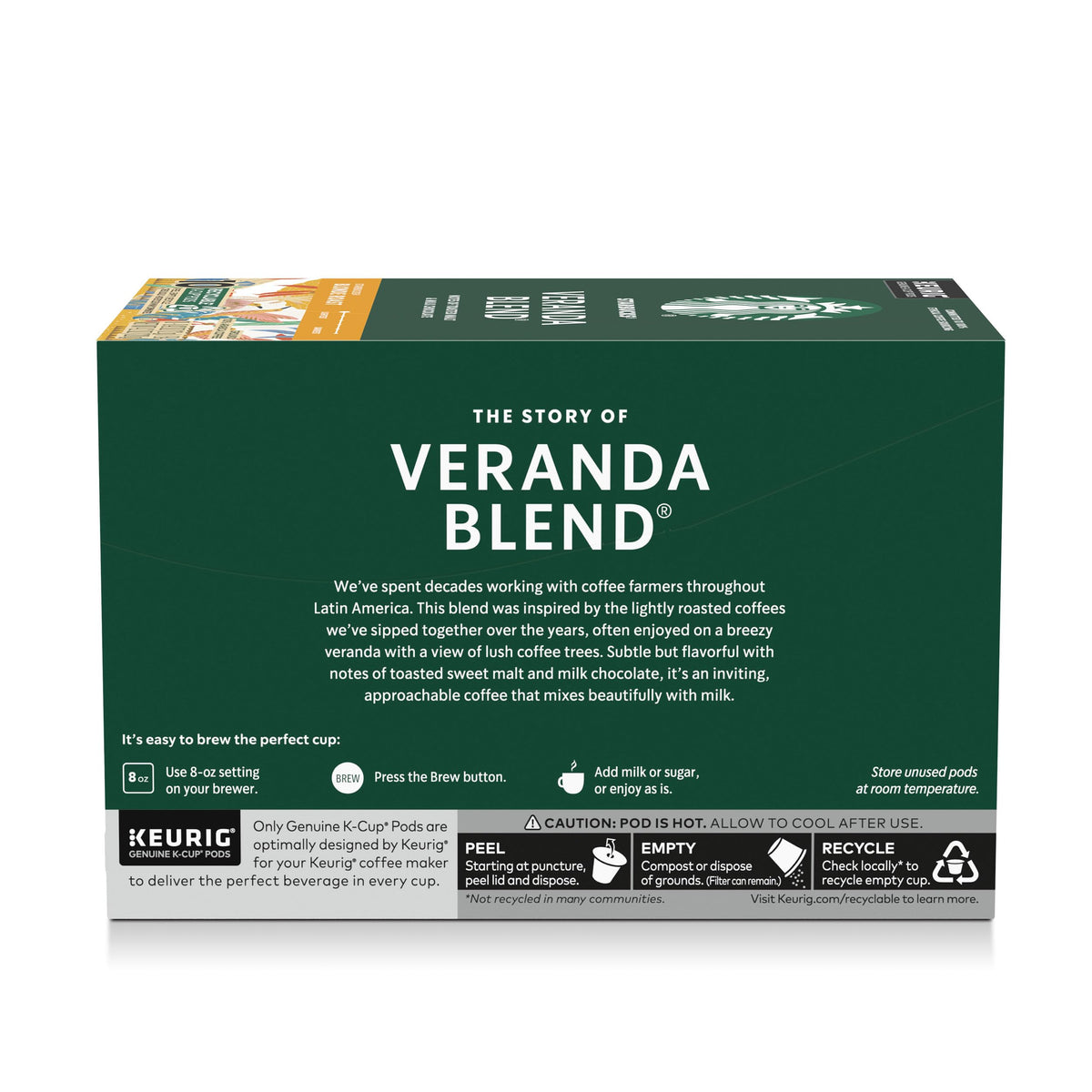 Starbucks Veranda Blend packaging label close-up conveys premium quality.
