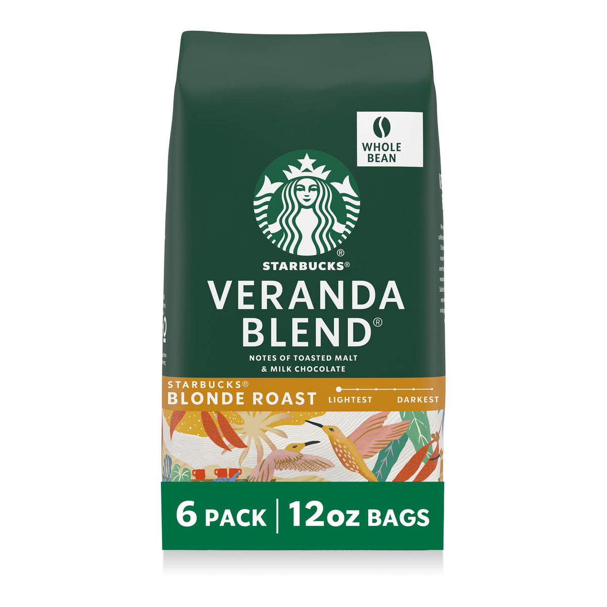Starbucks Veranda Blend whole-bean bags for at-home brewing.