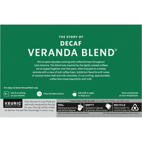 Starbucks Veranda Blonde packaging label near a cup.