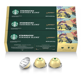 Starbucks Veranda Blonde Roast boxes, 30-count, ready for Vertuo brewing.