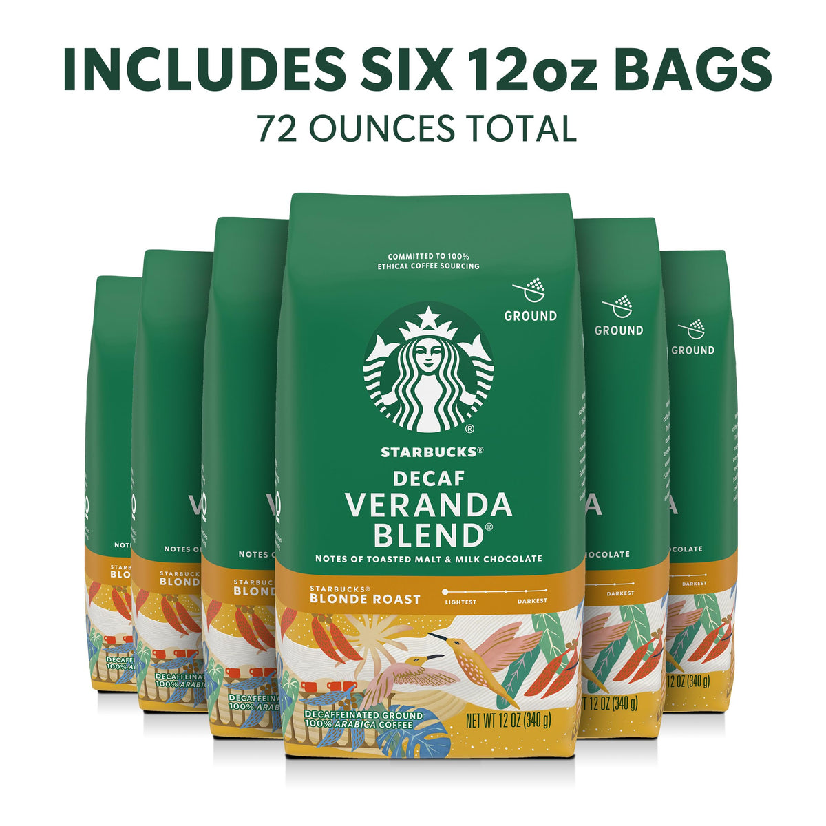 Starbucks Veranda Decaf bags on counter, ready for everyday use