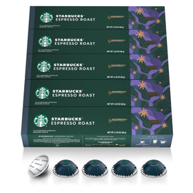 Starbucks Vertuo dark roast espresso pod pack close-up for rich crema